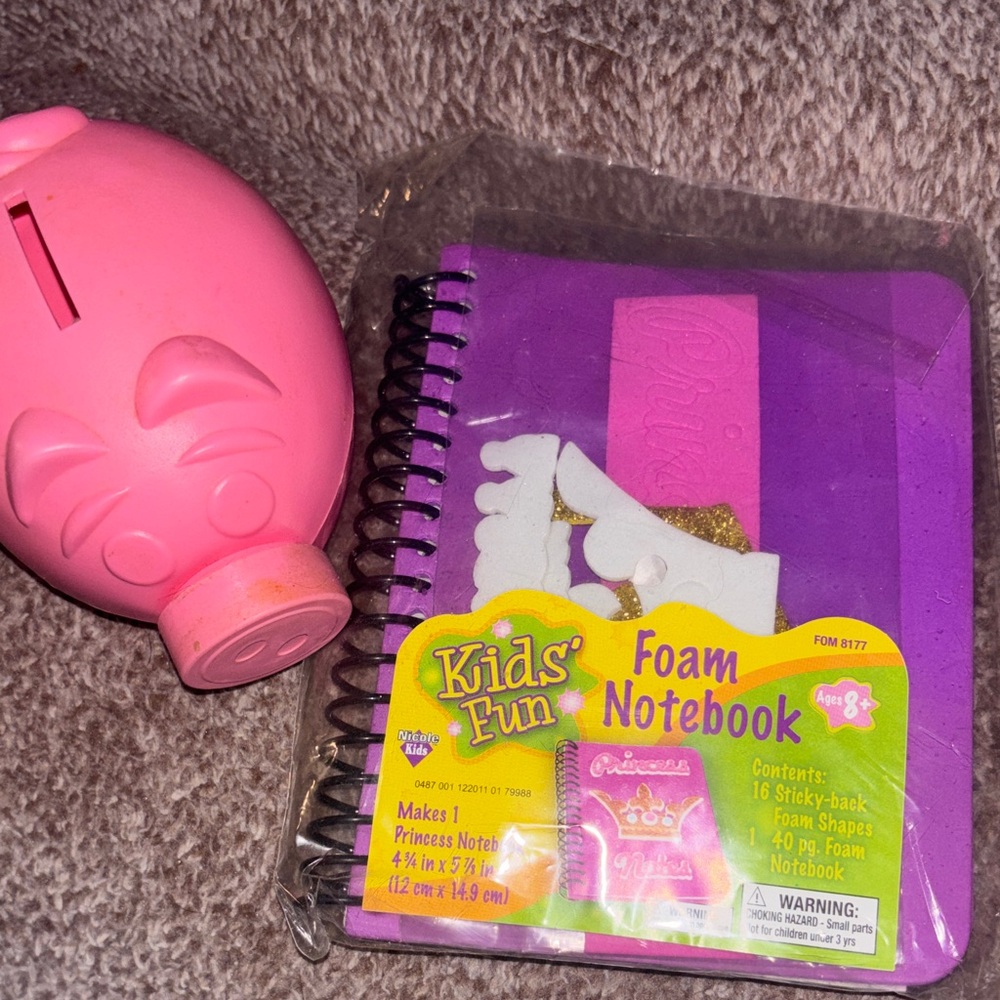 Purple and Gold Kids' Fun Foam Notebook & piggy bank bundle